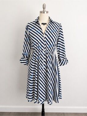 Steps New York Navy and White Striped Shirt Dress